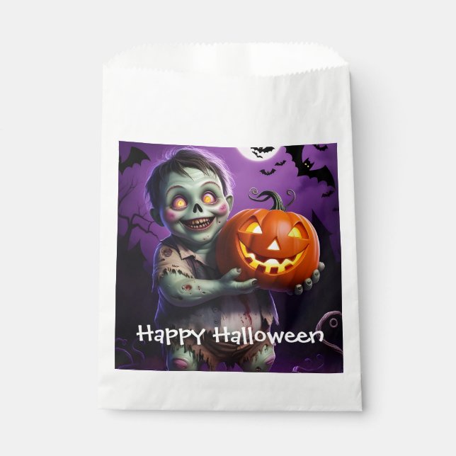 Little Green Monster & Pumpkin Friend Favour Bags (Front)