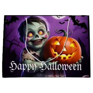 Little Green Monster & Pumpkin Friend  Large Gift Bag