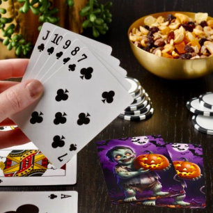 Little Green Monster & Pumpkin Friend Playing Cards
