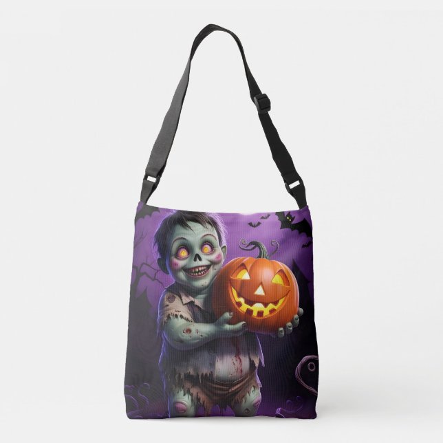 Little Green Monster & Pumpkin Friend Tote (Back)