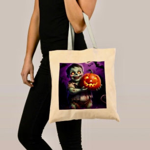 Little Green Monster & Pumpkin Friend Tote Bag