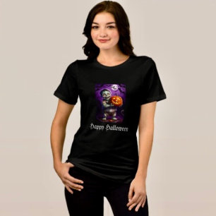 Little Green Monster & Pumpkin Friend  Tri-Blend Shirt