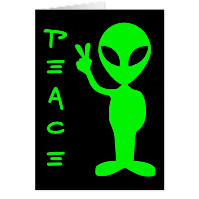 Little Green Peaceful Alien Greeting Card (Front)