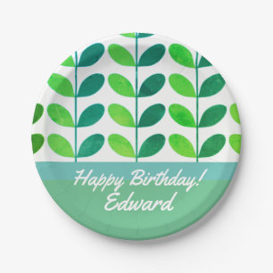 Little Green & Teal Saplings Paper Plate