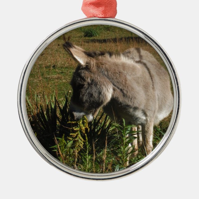 Little grey Donkey w / wildflowers Metal Tree Decoration (Front)