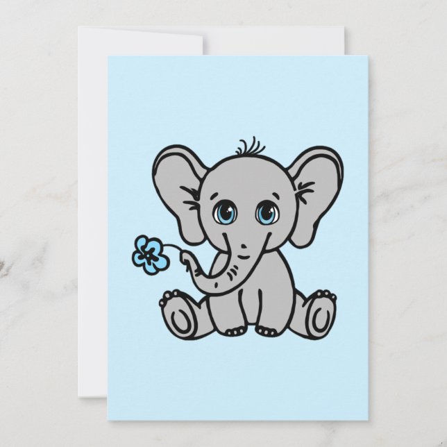Little grey elephant holding a flower in its trunk thank you card (Front)