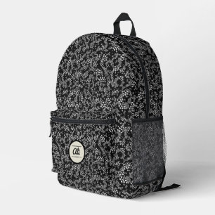 Little Grey Flowers black background Printed Backpack