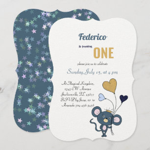 Little grey mouse birthday invitation 
