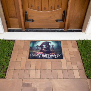 Little Grim Reaper With Candy Happy Halloween Doormat