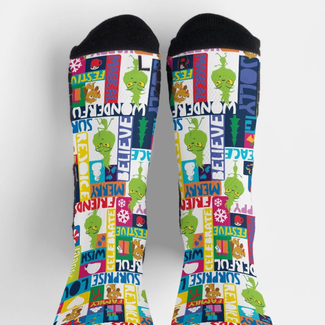 Little Grinch  & Friends | Colourful Christmas Pat Socks (Top)