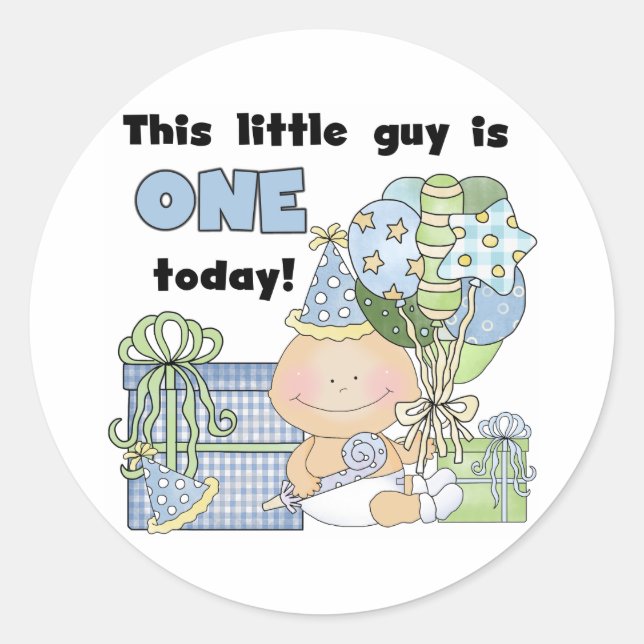 Little Guy is One Tshirts and Gifts Classic Round Sticker (Front)