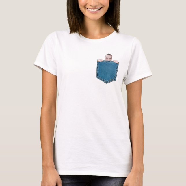 Little Guy Peeking Out Of Fake Pocket T-Shirt (Front)