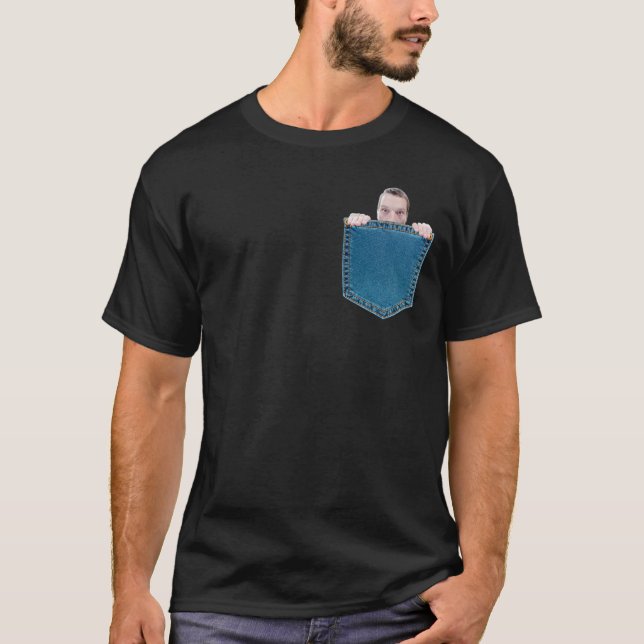 Little Guy Peeking Out Of Fake Pocket T-Shirt (Front)