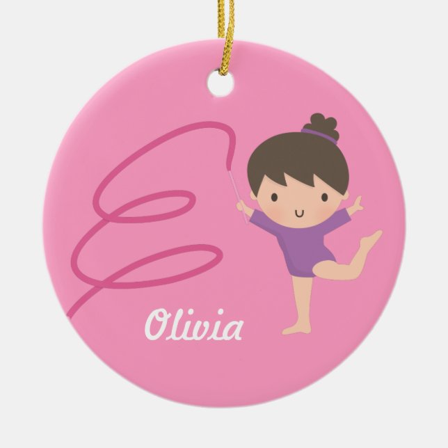 Little Gymnast Girl Gymnastics Personalised Ceramic Tree Decoration (Front)