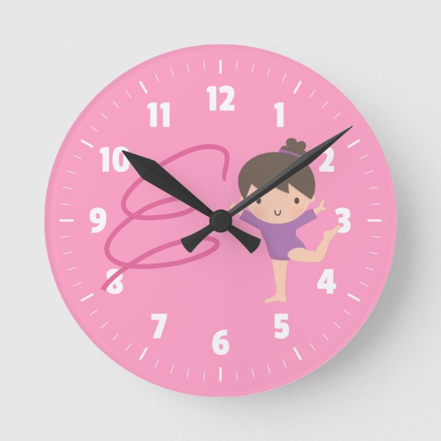 Little Gymnast Girl Gymnastics Room Decor Round Clock (Front)