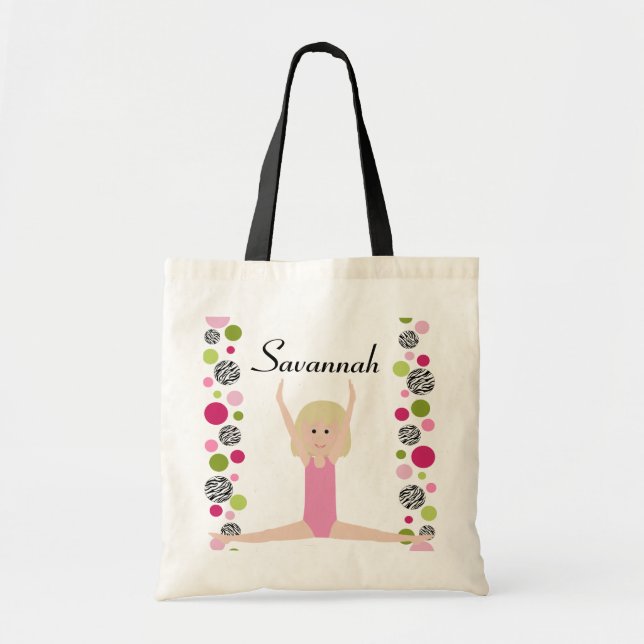 Little Gymnast in Pink and Green Tote Bag (Front)