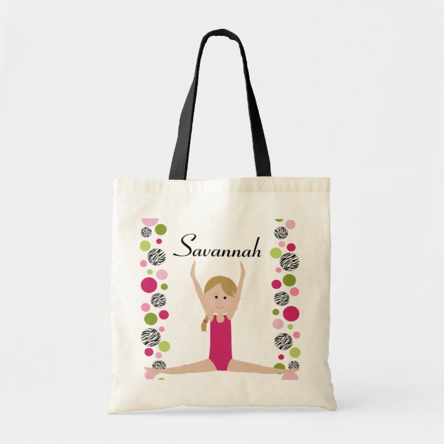 Little Gymnast in Pink and Green Tote Bag (Front)