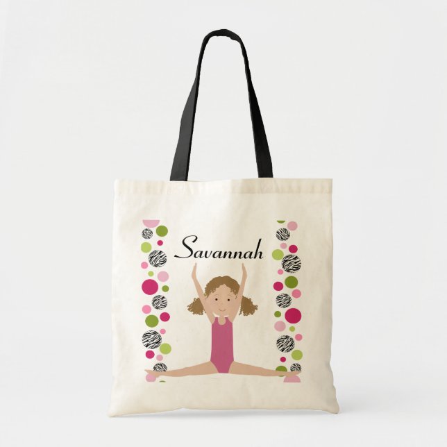 Little Gymnast in Pink and Green Tote Bag (Front)