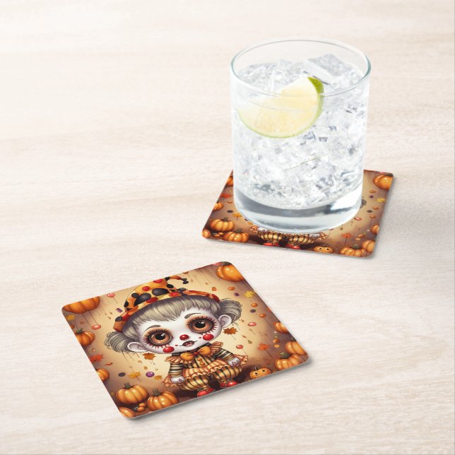 Little Halloween Clown 2 Square Paper Coaster (Insitu)
