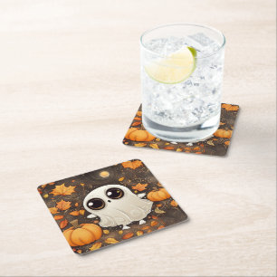 Little Halloween Ghost  Square Paper Coaster