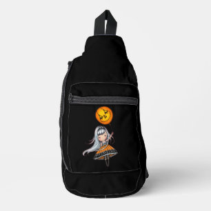 Little Halloween Girl and Pumpkin Balloon Sling Bag