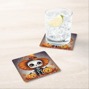Little Halloween Skeleton 2 Square Paper Coaster