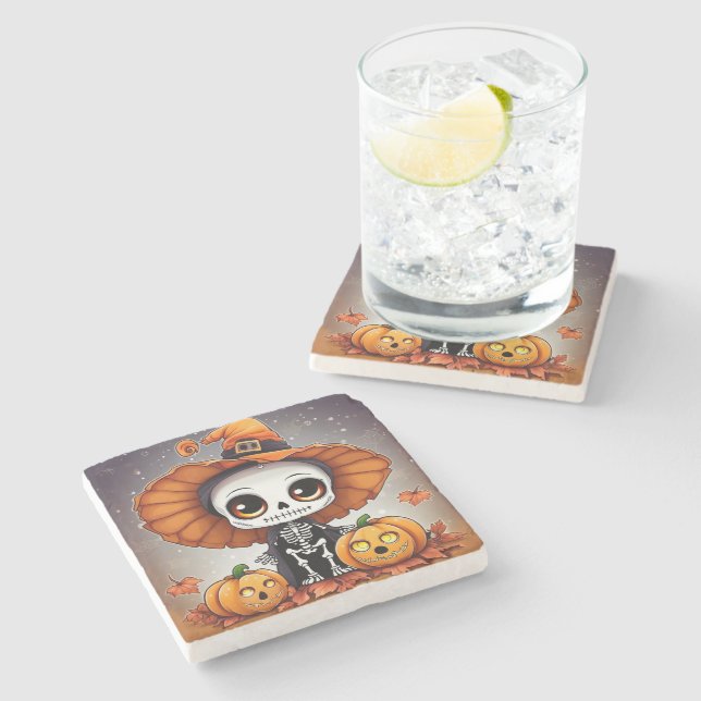 Little Halloween Skeleton  2 Stone Coaster (Side)