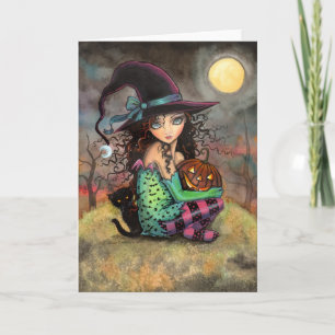 Little Halloween Witch and Black Cat Card