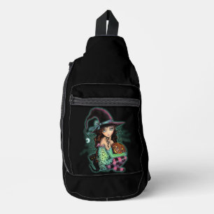 Little Halloween Witch and Black Cat Sling Bag