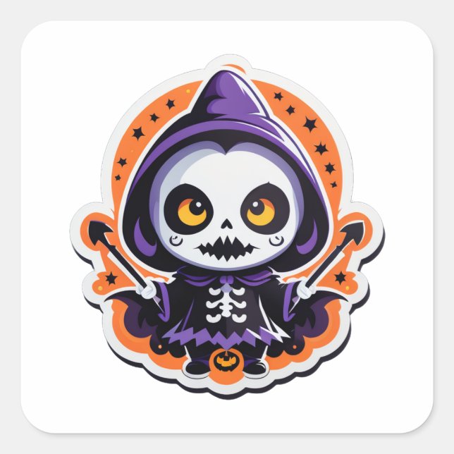 Little halloween witch square sticker (Front)