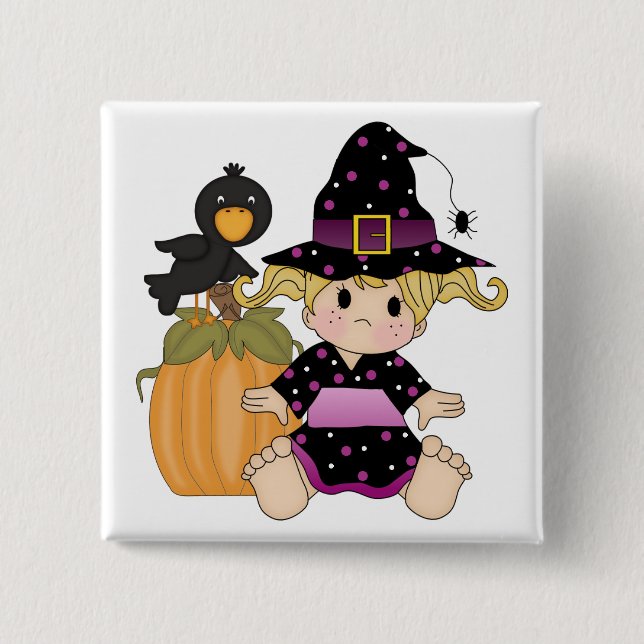 Little Halloween witch with black purple dress 15 Cm Square Badge (Front)