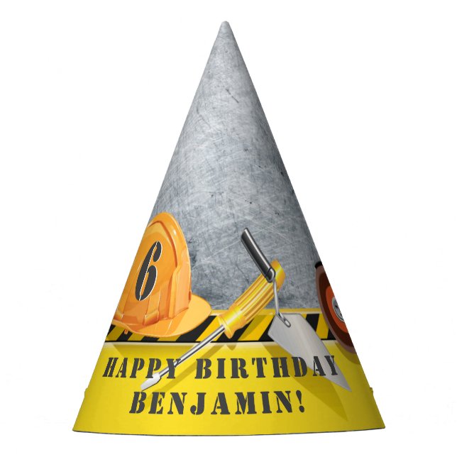 Little Handyman Construction Birthday Party Hat (Front)