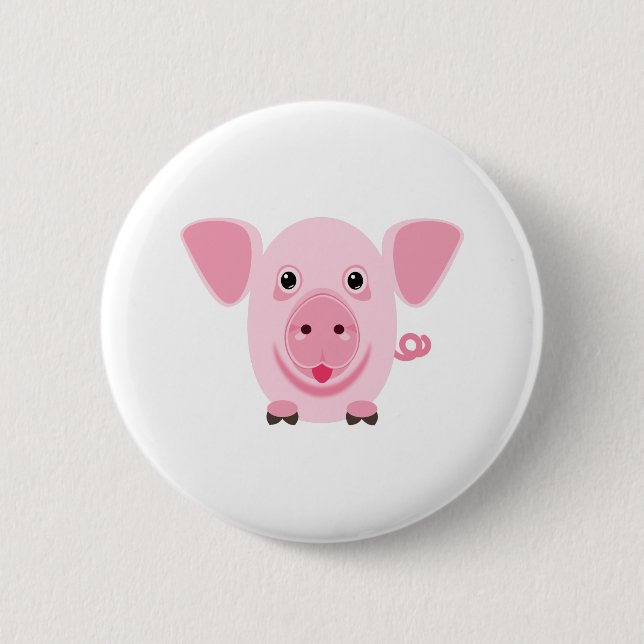 Little happy cute pink pig 6 cm round badge (Front)