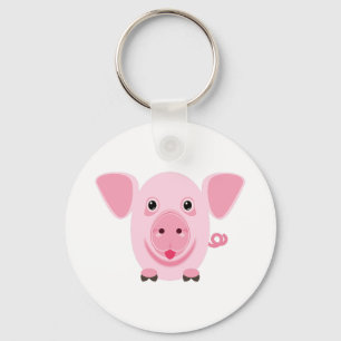 Little happy cute pink pig key ring