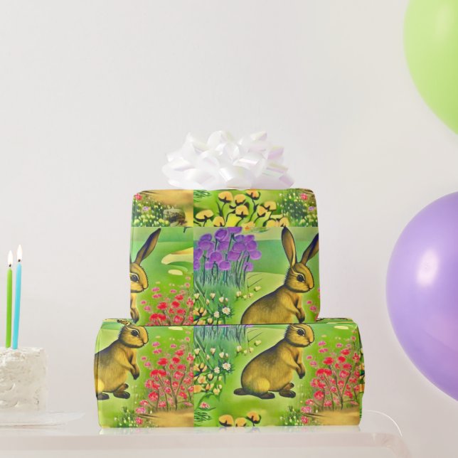 Little hare in flowers wrapping paper (Party Gifts)