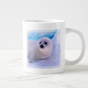 Little Harp Seal Pup Covered in Snowflakes Large Coffee Mug