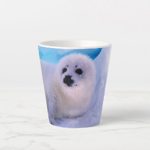 Little Harp Seal Pup Covered in Snowflakes Latte Mug