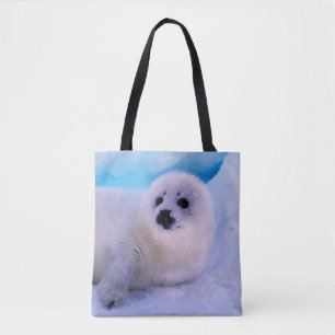 Little Harp Seal Pup Covered in Snowflakes Tote Bag
