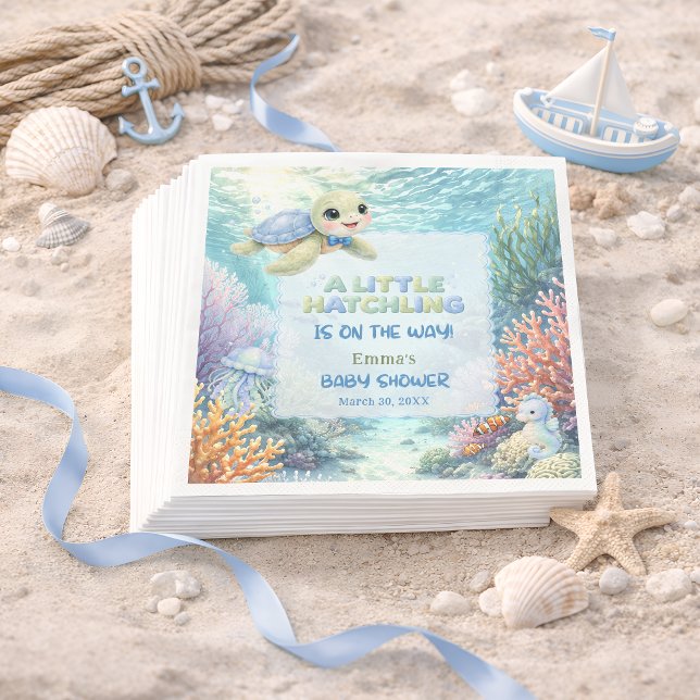 Little Hatchling Sea Turtle Ocean Baby Shower Napkin (Creator Uploaded)
