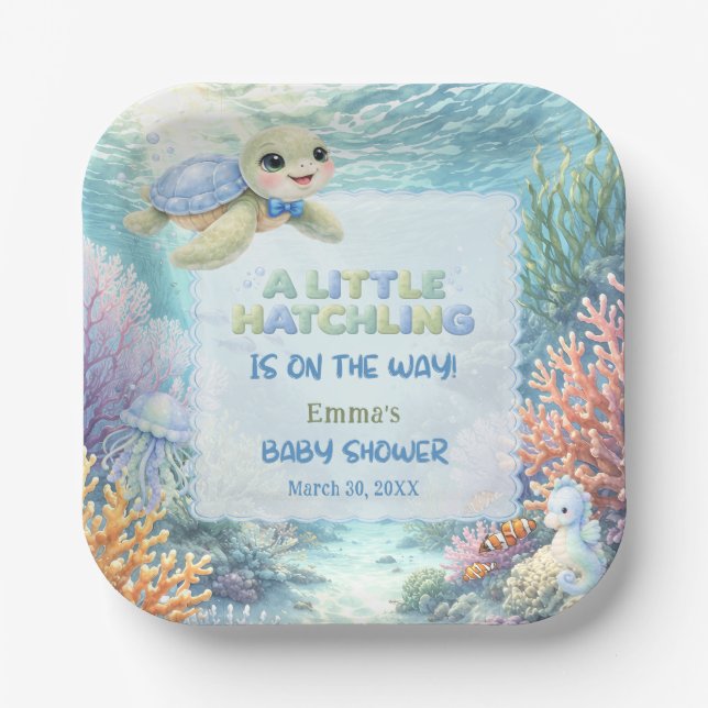 Little Hatchling Sea Turtle Ocean Baby Shower Paper Plate (Front)