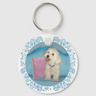 Little Havanese on Turquoise Sofa Key Ring