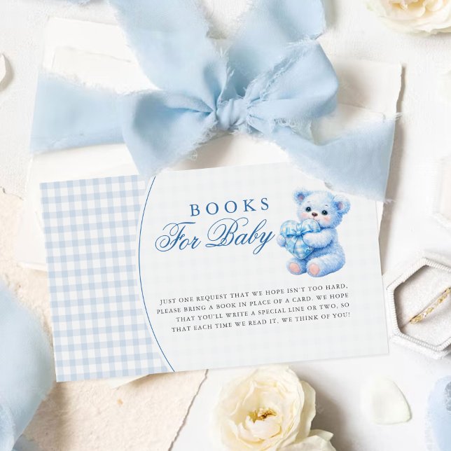 Little Heart Blue Gingham Teddy Bear Baby Shower Enclosure Card (Creator Uploaded)