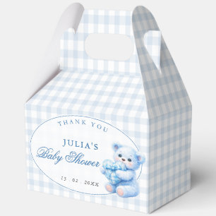Little Heart Blue Gingham Teddy Bear Baby Shower Favour Box