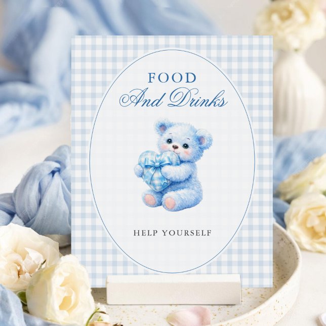 Little Heart Blue Gingham Teddy Bear Baby Shower Poster (Creator Uploaded)