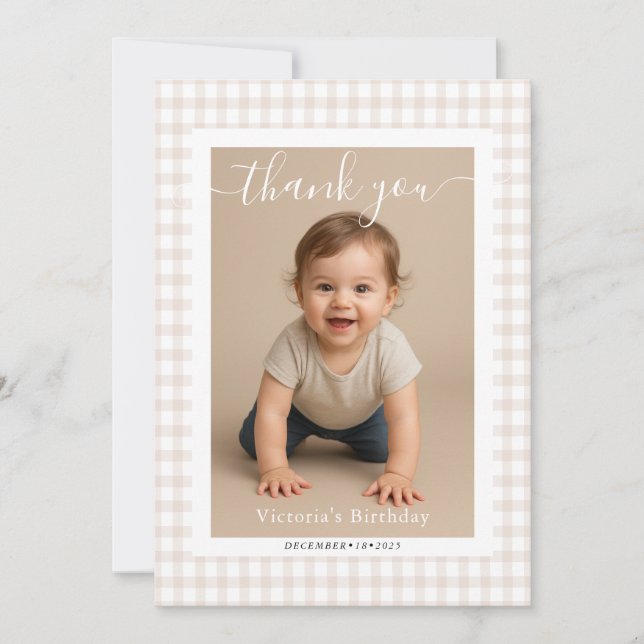 Little Heart Brown Gingham Teddy Bear Baby Shower Card (Front)