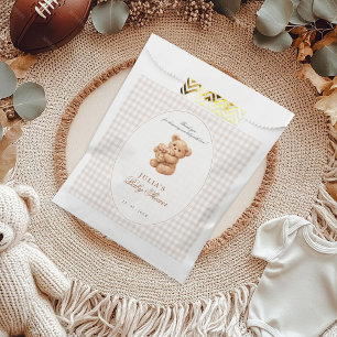 Little Heart Brown Gingham Teddy Bear Baby Shower Favour Bags