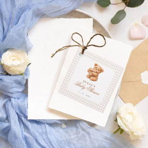 Little Heart Brown Gingham Teddy Bear Baby Shower Favour Tags