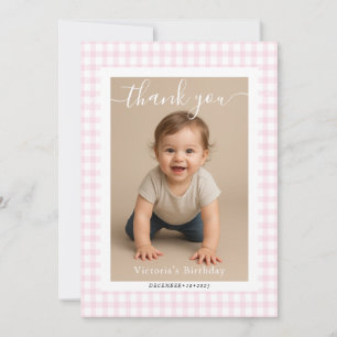 Little Heart Pink Gingham Teddy Bear Baby Shower Card