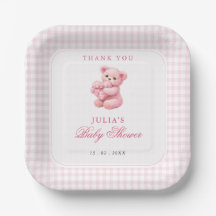 Little Heart Pink Gingham Teddy Bear Baby Shower
