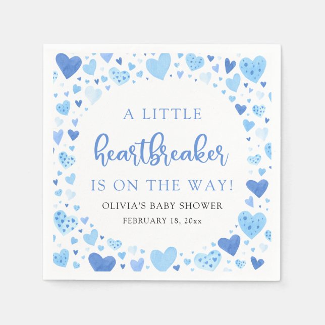 Little Heartbreaker Blue Valentine Baby Shower Napkin (Front)